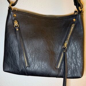 Jessica Simpson Black Crossbody Bag with Gold Zippers